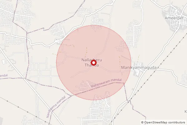 Map showing approximate area covered by Pincode 509325 — Palmakole S.O, Ranga Reddy