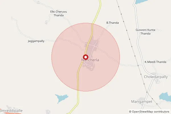 Map showing approximate area covered by Pincode 509337 — Mangampet B.O, Mahabubnagar