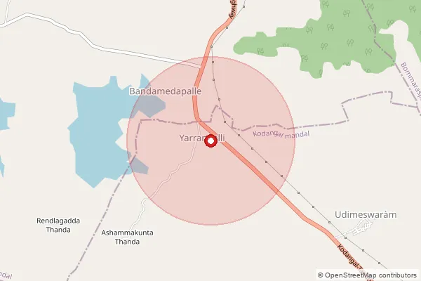 Map showing approximate area covered by Pincode 509338 — Parsapur B.O, Vikarabad