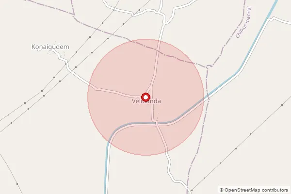 Map showing approximate area covered by Pincode 509360 — Veldanda S.O, Nagarkurnool