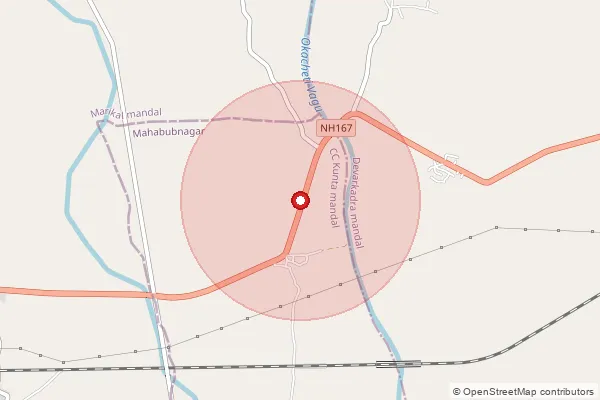 Map showing approximate area covered by Pincode 509409 — Nellikondi B.O, Mahabubnagar