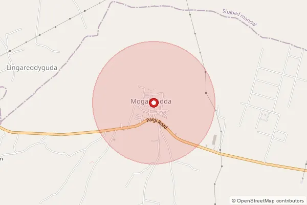 Map showing approximate area covered by Pincode 509410 — Mogalgidda S.O, Ranga Reddy