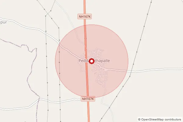 Map showing approximate area covered by Pincode 509412 — Peddakothapally S.O, Nagarkurnool