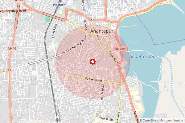 Map showing approximate area covered by Pincode 515001 — Anantapur H.O, Anantapur