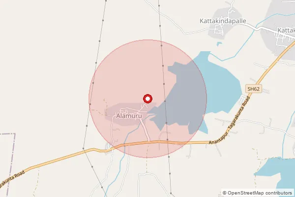 Map showing approximate area covered by Pincode 515002 — Bramhanayaleru B.O, Anantapur