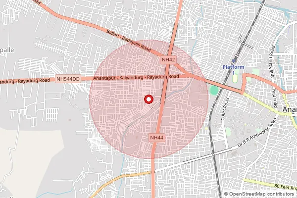 Map showing approximate area covered by Pincode 515004 — Somaladoddi B.O, Anantapur