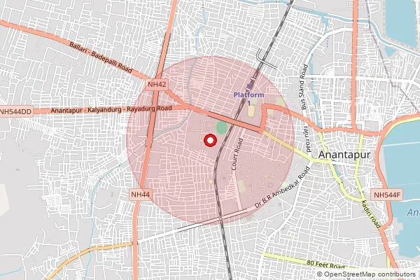 Map showing approximate area covered by Pincode 515005 — Gandhibazar S.O (Ananthapur), Anantapur