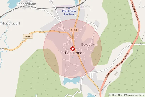 Map showing approximate area covered by Pincode 515110 — Penukonda S.O, Sri Sathya Sai