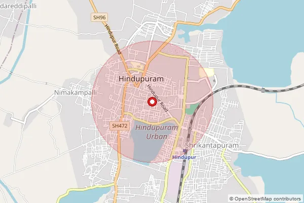 Map showing approximate area covered by Pincode 515201 — Hindupur H.O, Sri Sathya Sai
