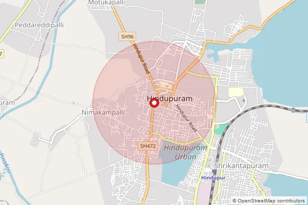 Map showing approximate area covered by Pincode 515202 — Muddireddypalli S.O, Sri Sathya Sai