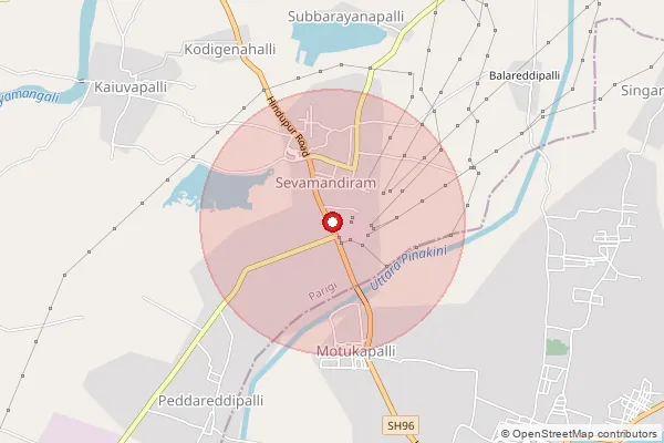 Map showing approximate area covered by Pincode 515212 — Hindupur Sevamandir S.O, Sri Sathya Sai