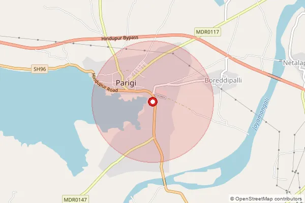 Map showing approximate area covered by Pincode 515261 — Parigi S.O, Sri Sathya Sai