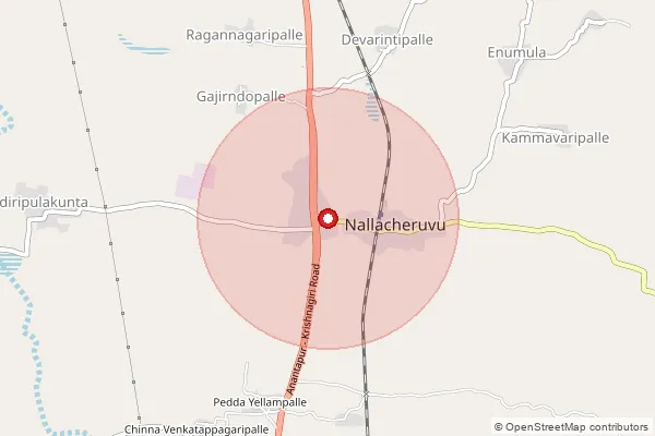 Map showing approximate area covered by Pincode 515551 — Nallacheruvu S.O, Sri Sathya Sai