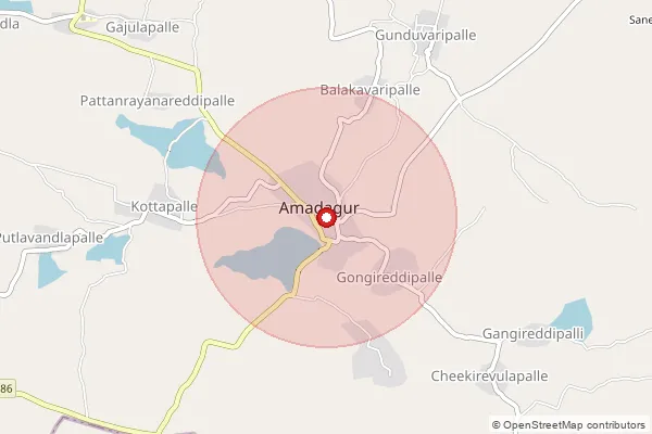 Map showing approximate area covered by Pincode 515556 — Amadagur S.O, Sri Sathya Sai