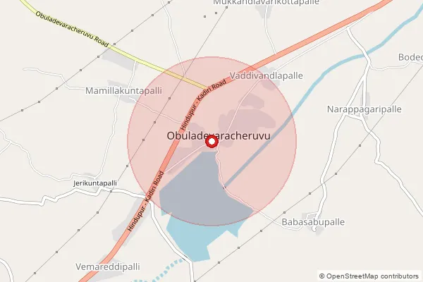 Map showing approximate area covered by Pincode 515561 — Obula Devara Cheruvu S.O, Sri Sathya Sai