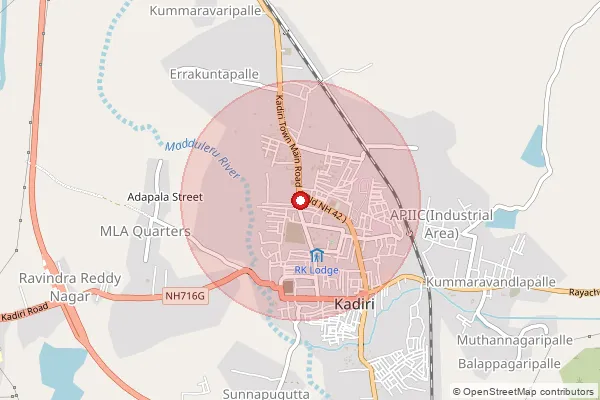 Map showing approximate area covered by Pincode 515591 — Kadiri S.O, Sri Sathya Sai