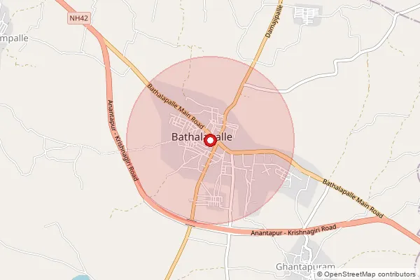 Map showing approximate area covered by Pincode 515661 — Bathalapalli S.O, Sri Sathya Sai