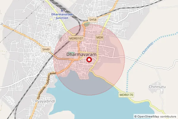 Map showing approximate area covered by Pincode 515671 — Dharmavaram H.O, Sri Sathya Sai