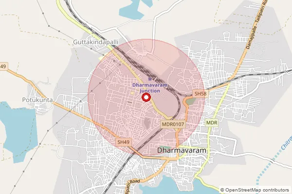 Map showing approximate area covered by Pincode 515672 — Dharmavaram R.S S.O, Sri Sathya Sai