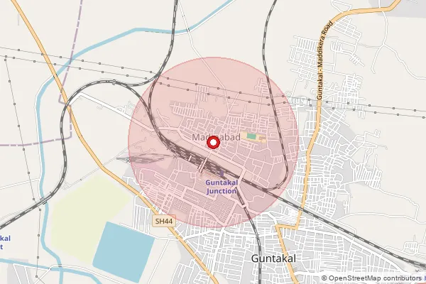 Map showing approximate area covered by Pincode 515801 — Guntakal H.O, Anantapur