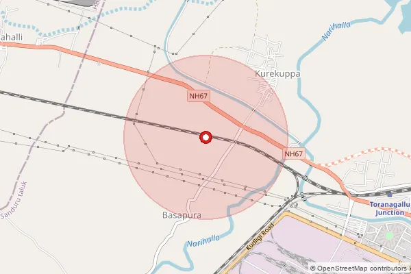 Map showing approximate area covered by Pincode 515867 — B.N.Halli B.O, Anantapur