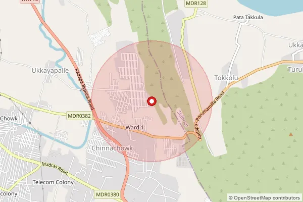 Map showing approximate area covered by Pincode 516002 — Chinnachowk B.O, Y.S.R.
