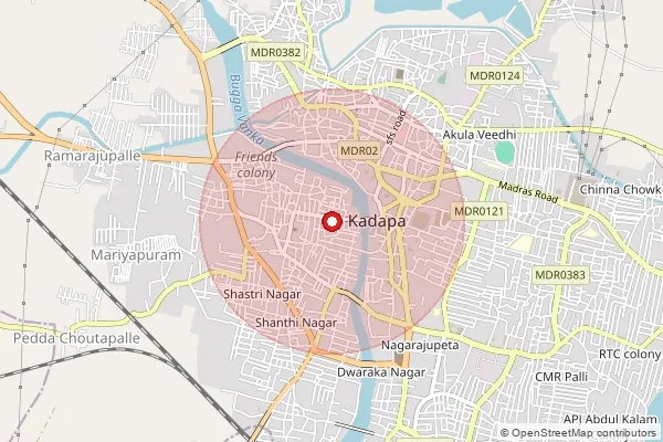 Map showing approximate area covered by Pincode 516003 — Chintha Komma Dinne B.O, Y.S.R.