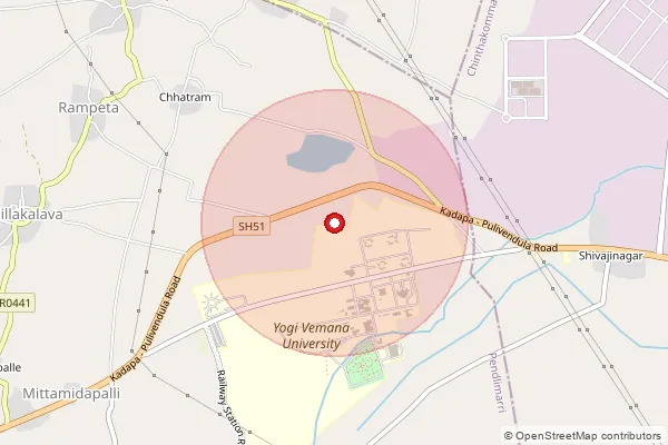 Map showing approximate area covered by Pincode 516005 — Yogi Vemana University S.O., Y.S.R.