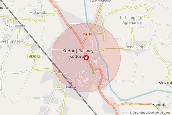 Map showing approximate area covered by Pincode 516101 — Kodur S.O, Y.S.R.