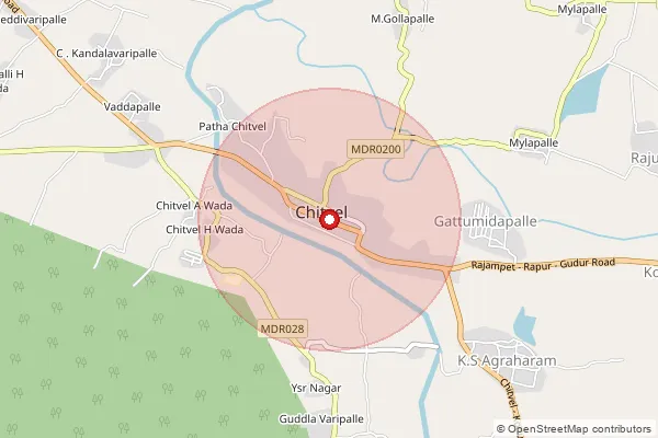 Map showing approximate area covered by Pincode 516104 — Chitvel S.O, Y.S.R.