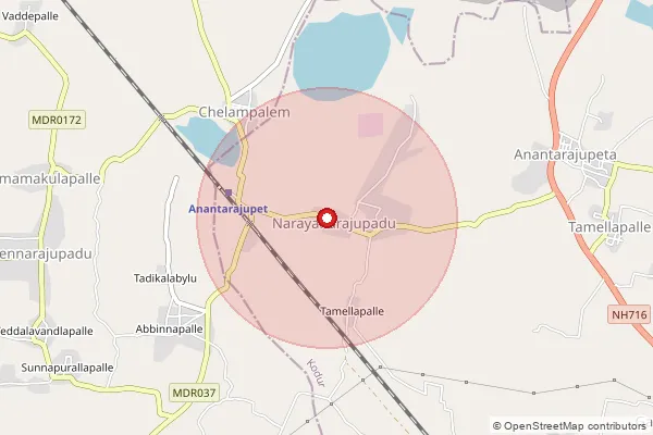 Map showing approximate area covered by Pincode 516105 — Anantharajupet S.O, Annamayya