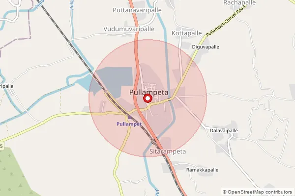 Map showing approximate area covered by Pincode 516107 — Pullampet S.O, Y.S.R.