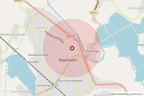 Map showing approximate area covered by Pincode 516115 — Rajampet H.O, Y.S.R.