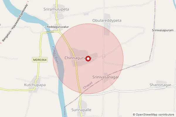 Map showing approximate area covered by Pincode 516172 — Krishnapuram B.O, Y.S.R.