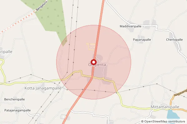 Map showing approximate area covered by Pincode 516173 — Onipenta S.O, Y.S.R.