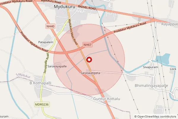 Map showing approximate area covered by Pincode 516203 — Appanapalli B.O, Y.S.R.