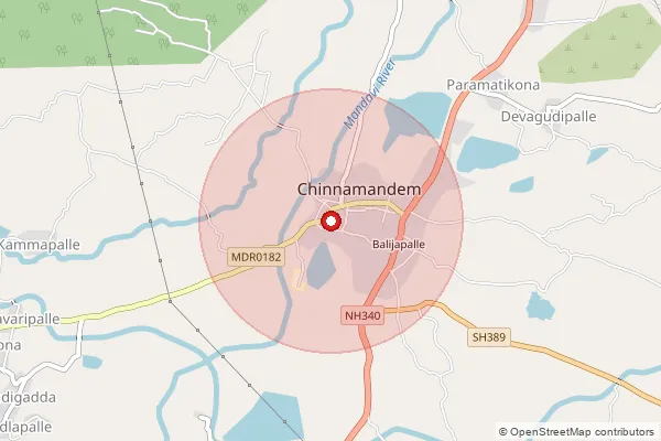 Map showing approximate area covered by Pincode 516214 — Chinnamandem S.O, Y.S.R.