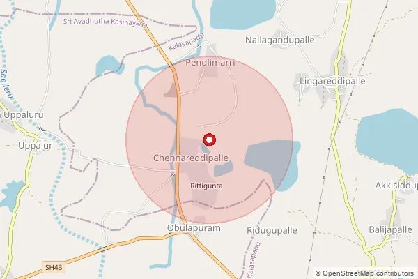 Map showing approximate area covered by Pincode 516217 — Brahmanapalli B.O, Y.S.R.