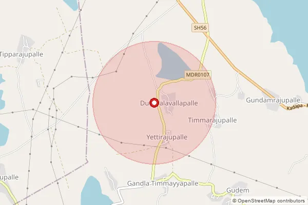 Map showing approximate area covered by Pincode 516227 — Chinthalacheruvu B.O, Y.S.R.