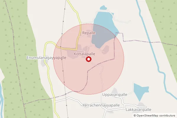 Map showing approximate area covered by Pincode 516228 — B . Kodur B.O, Y.S.R.