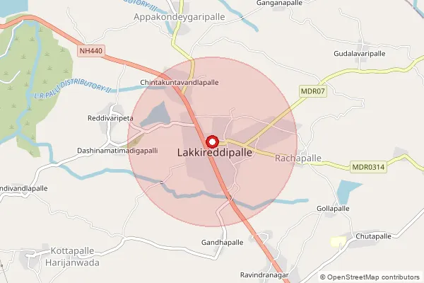 Map showing approximate area covered by Pincode 516257 — Lakkireddy Palli S.O, Y.S.R.