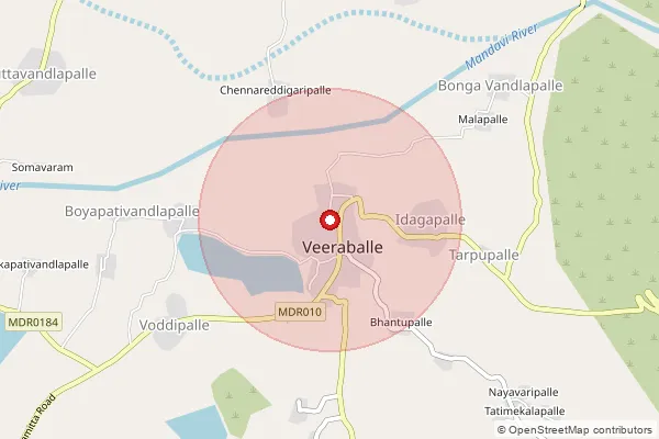 Map showing approximate area covered by Pincode 516268 — Veeraballi S.O, Y.S.R.