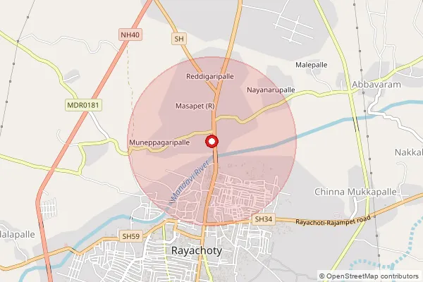 Map showing approximate area covered by Pincode 516269 — Rayachoti S.O, Y.S.R.
