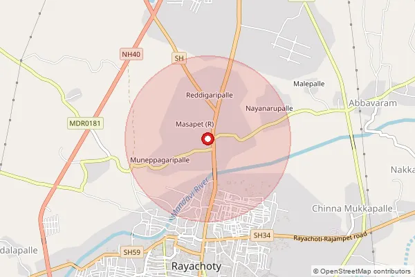 Map showing approximate area covered by Pincode 516270 — Masapet Bazar S.O, Y.S.R.