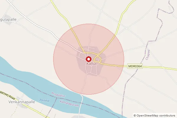 Map showing approximate area covered by Pincode 516355 — Nakkaladinne B.O, Y.S.R.