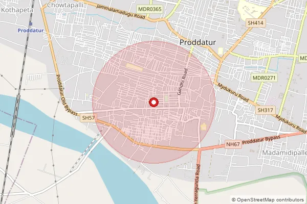 Map showing approximate area covered by Pincode 516360 — Proddatur H.O, Y.S.R.
