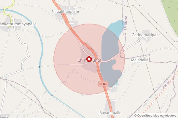 Map showing approximate area covered by Pincode 516380 — Chintakunta B.O, Y.S.R.