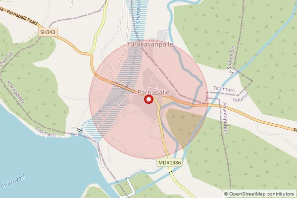 Map showing approximate area covered by Pincode 516396 — Chinnakudala B.O, Y.S.R.