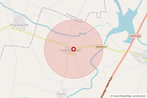 Map showing approximate area covered by Pincode 516401 — Kamballe B.O, Y.S.R.