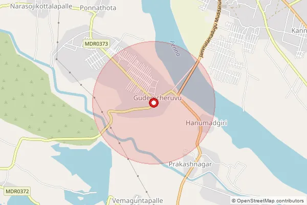 Map showing approximate area covered by Pincode 516434 — Palur B.O, Y.S.R.